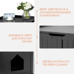 Katzenhaus mit Bett Innenkatzenhaus geschlossene Katzentoilette mit Eingang Schwarz