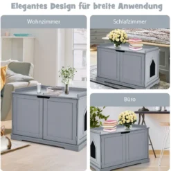 Katzenhaus mit Bett Innenkatzenhaus geschlossene Katzentoilette mit Eingang Grau