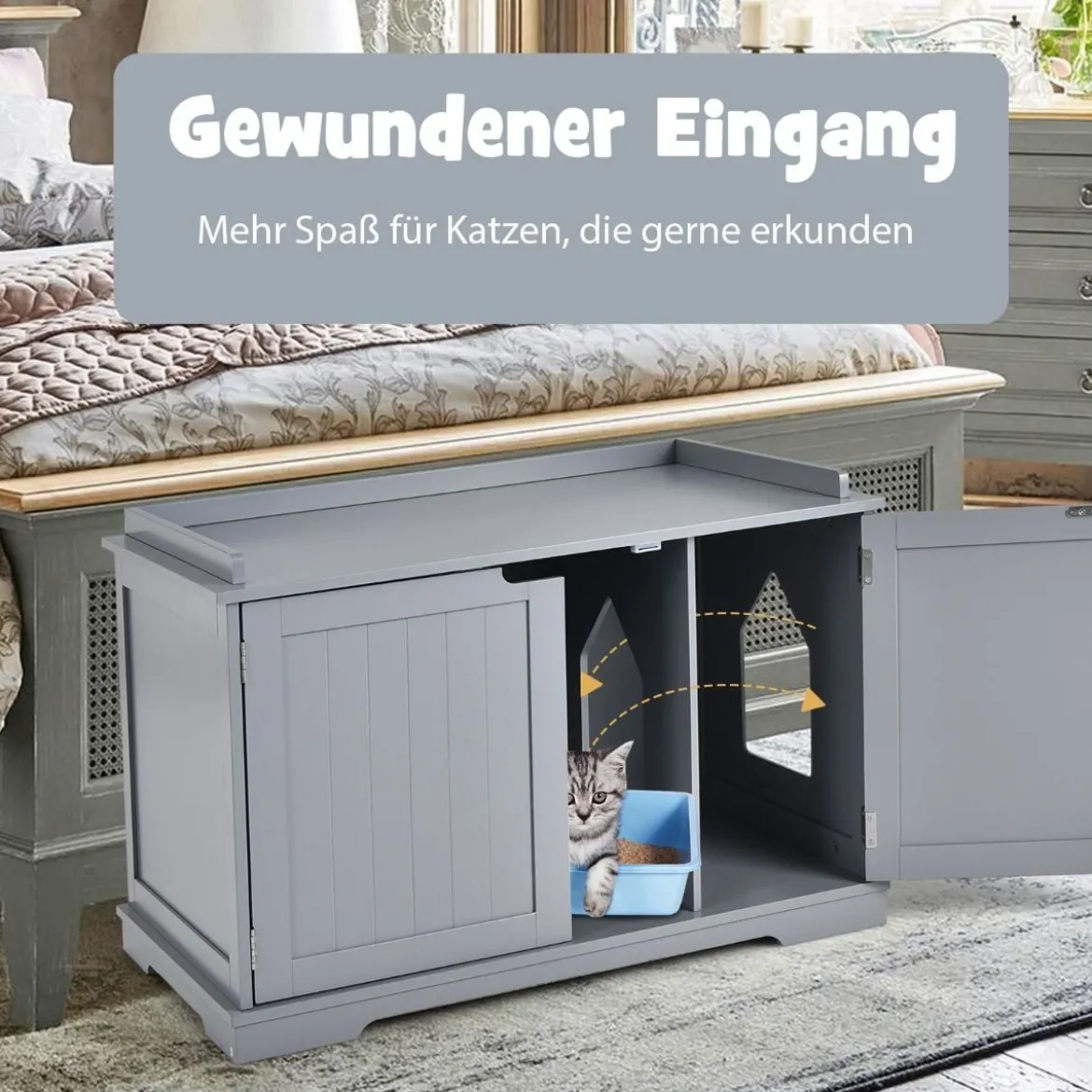 Katzenhaus mit Bett Innenkatzenhaus geschlossene Katzentoilette mit Eingang Grau
