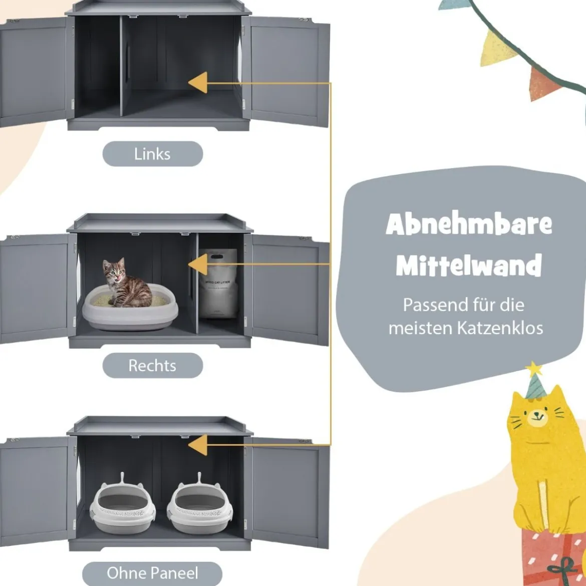 Katzenhaus mit Bett Innenkatzenhaus geschlossene Katzentoilette mit Eingang Grau