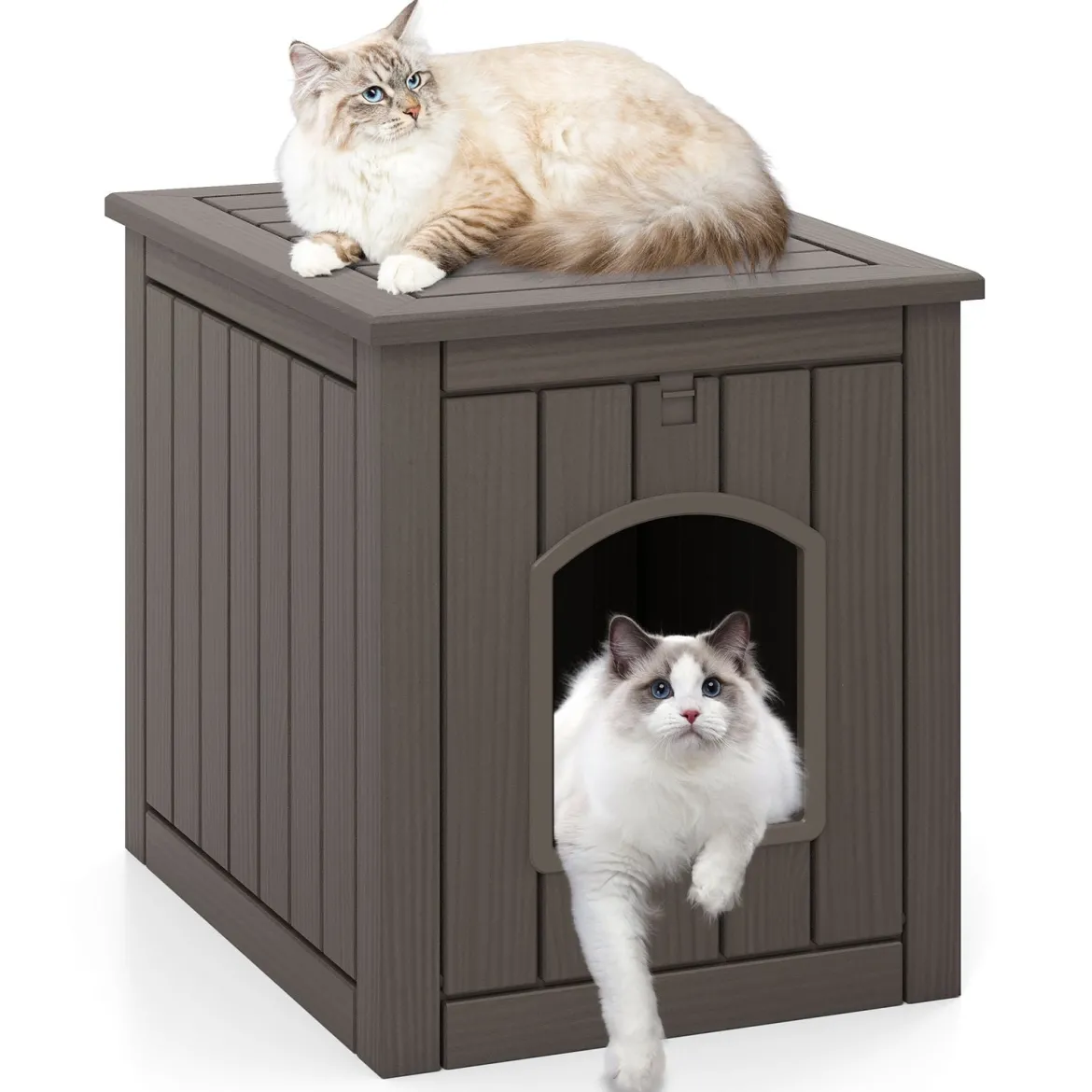 Katzenhaus mit Klapptür & Erhöhtem Boden Katzenklo Schrank aus PP Katzentoilette Grau