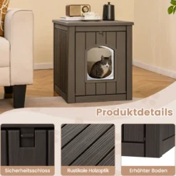 Katzenhaus mit Klapptür & Erhöhtem Boden Katzenklo Schrank aus PP Katzentoilette Grau