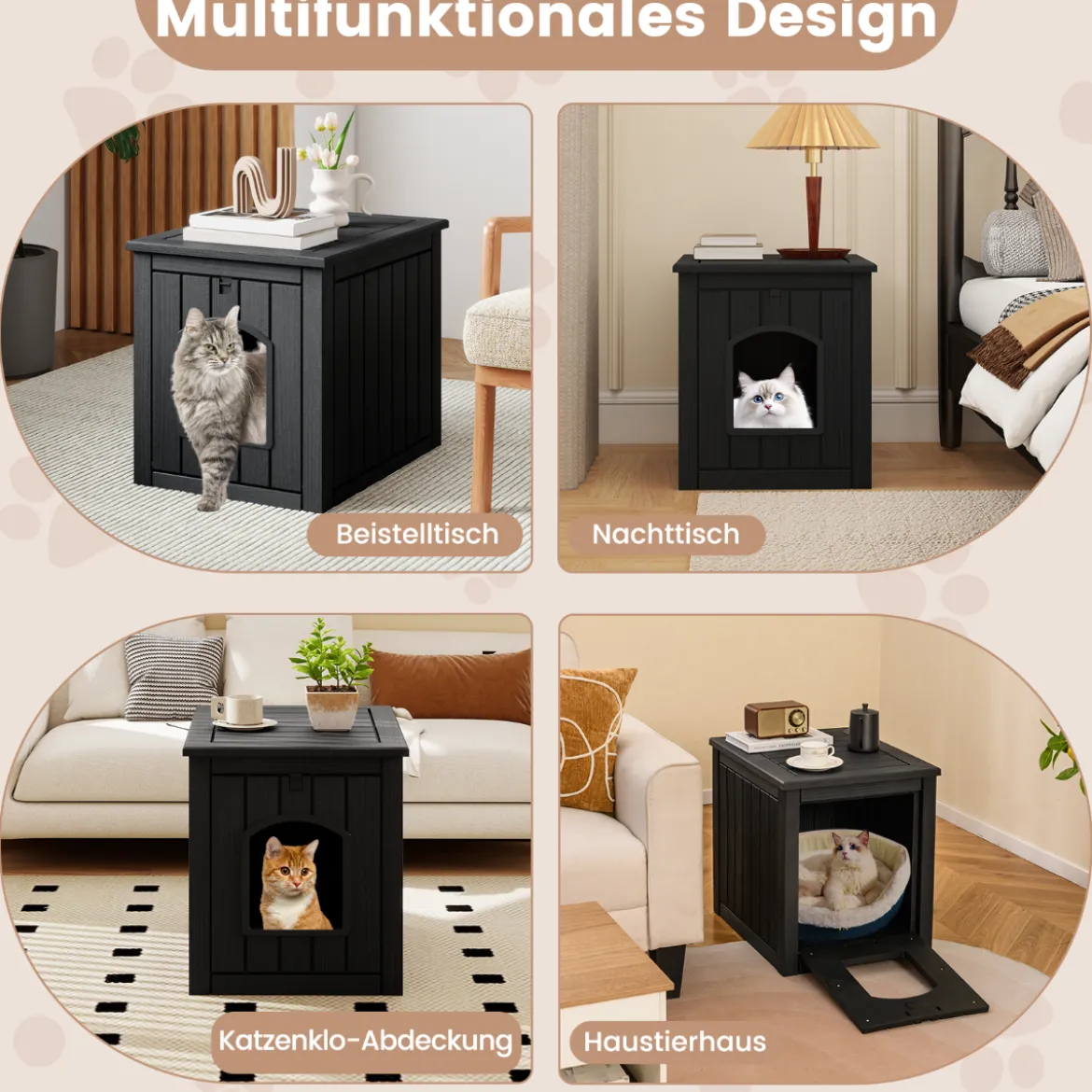 Katzenhaus mit Klapptür & Erhöhtem Boden Katzenklo Schrank aus PP KatzentoiletteSchwarz