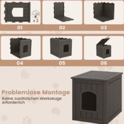 Katzenhaus mit Klapptür & Erhöhtem Boden Katzenklo Schrank aus PP KatzentoiletteSchwarz