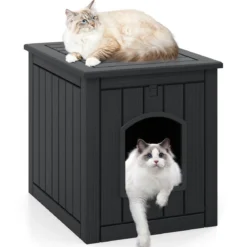 Katzenhaus mit Klapptür & Erhöhtem Boden Katzenklo Schrank aus PP KatzentoiletteSchwarz