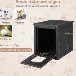 Katzenhaus mit Klapptür & Erhöhtem Boden Katzenklo Schrank aus PP KatzentoiletteSchwarz