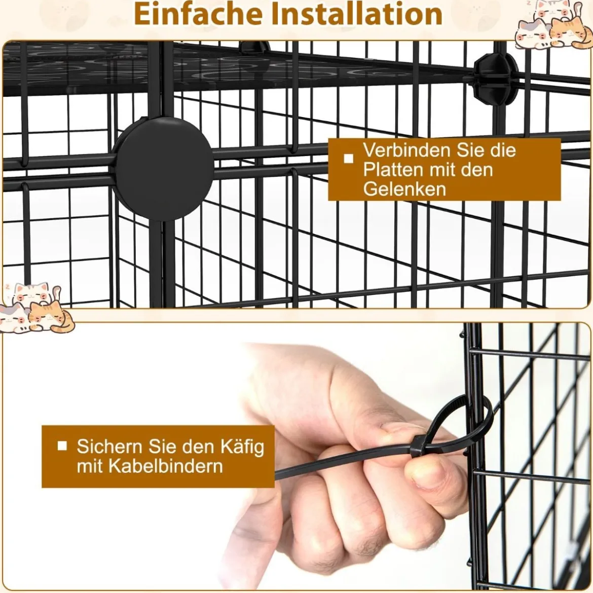 Katzenkäfig 4-stöckig große Katzengehege mit Hängematte 3 Leitern 4 Türen & Dachfenster