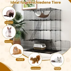 Katzenkäfig 4-stöckig große Katzengehege mit Hängematte 3 Leitern 4 Türen & Dachfenster