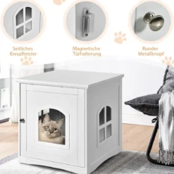 Katzenklo-Gehäuse dekoratives Katzenhaus mit magnetischer Tür 49 x 53 x 53 cm Weiß