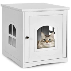Katzenklo-Gehäuse dekoratives Katzenhaus mit magnetischer Tür 49 x 53 x 53 cm Weiß