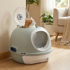 Katzenklo mit Deckel & Ausziehbarem Tablett & Schaufel & Frontöffnung Katzentoilette Blau