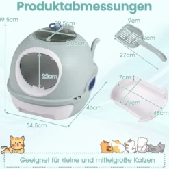 Katzenklo mit Deckel & Ausziehbarem Tablett & Schaufel & Frontöffnung Katzentoilette Blau