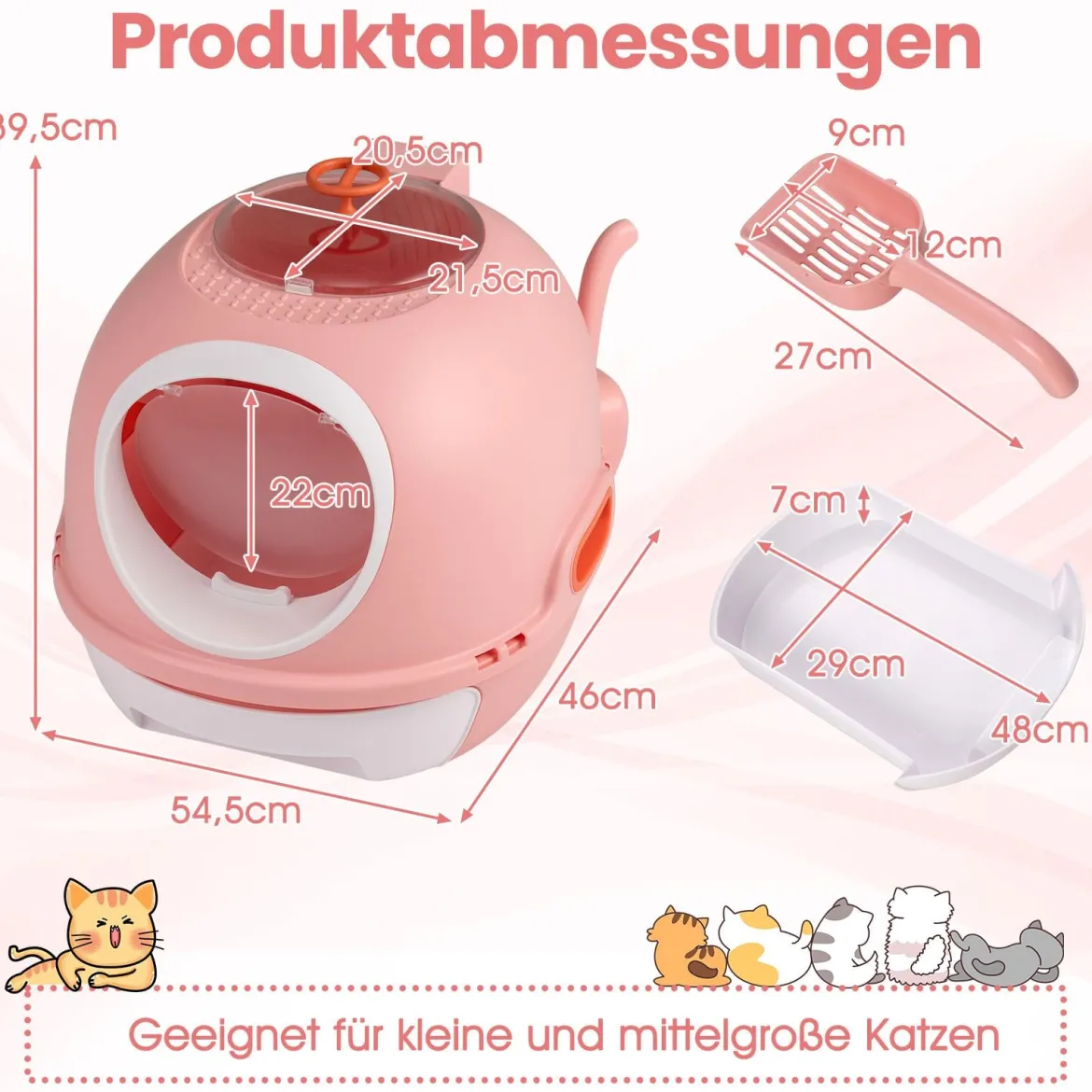 Katzenklo mit Deckel & Ausziehbarem Tablett & Schaufel & Frontöffnung Katzentoilette Rosa