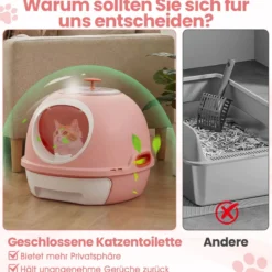 Katzenklo mit Deckel & Ausziehbarem Tablett & Schaufel & Frontöffnung Katzentoilette Rosa
