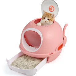 Katzenklo mit Deckel & Ausziehbarem Tablett & Schaufel & Frontöffnung Katzentoilette Rosa