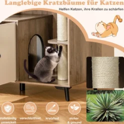 Katzenklo Schrank mit 3 Sisal-Kratzbäumen Katzentoilette Schrank mit 5 Metallstützbeinen Grau+Weiß