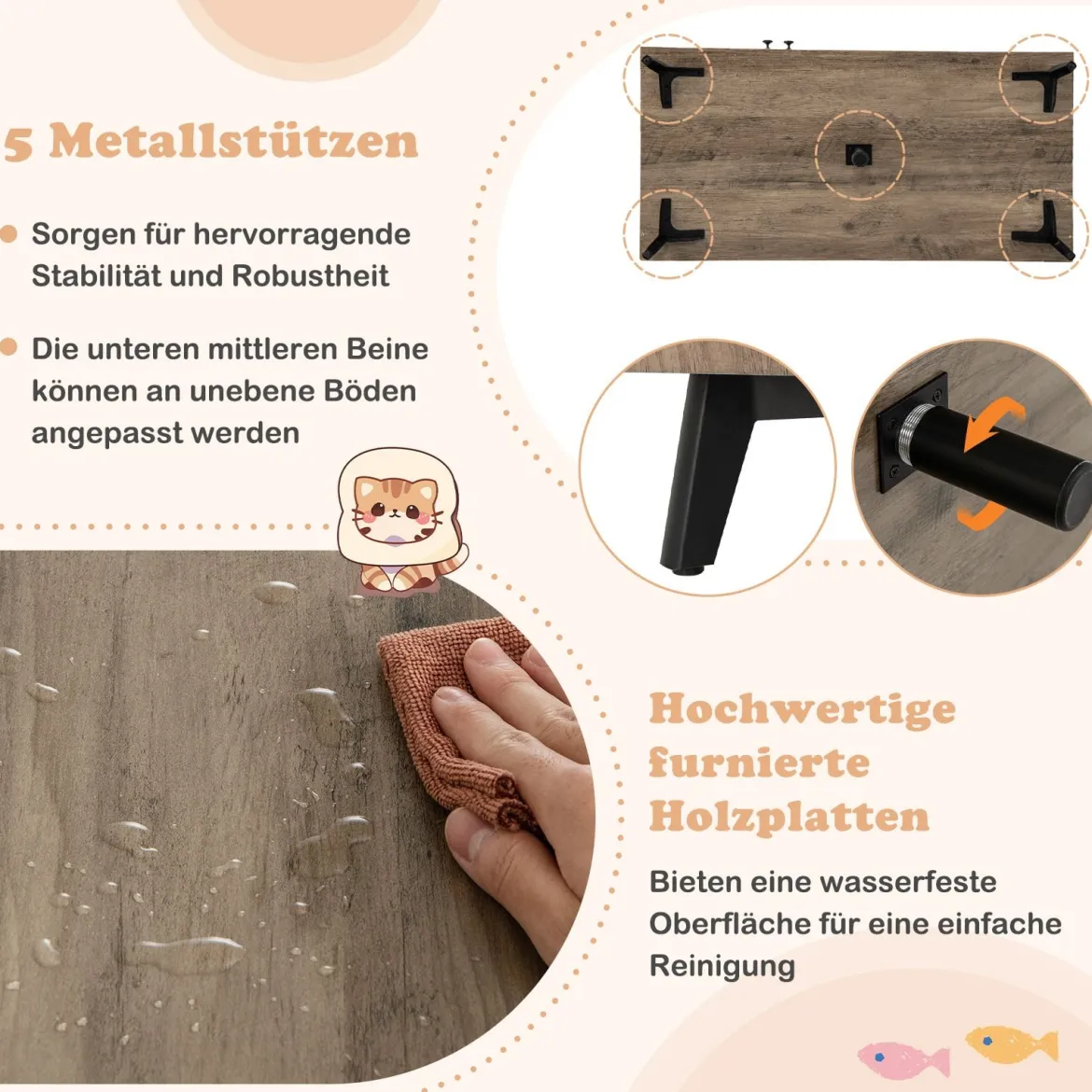 Katzenklo Schrank mit 3 Sisal-Kratzbäumen Katzentoilette Schrank mit 5 Metallstützbeinen Grau+Weiß