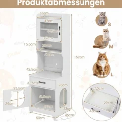 Katzenklo Schrank mit Verstellbarem LED-Licht & Regal & Ladestation & Schublade Katzentoilette Weiß