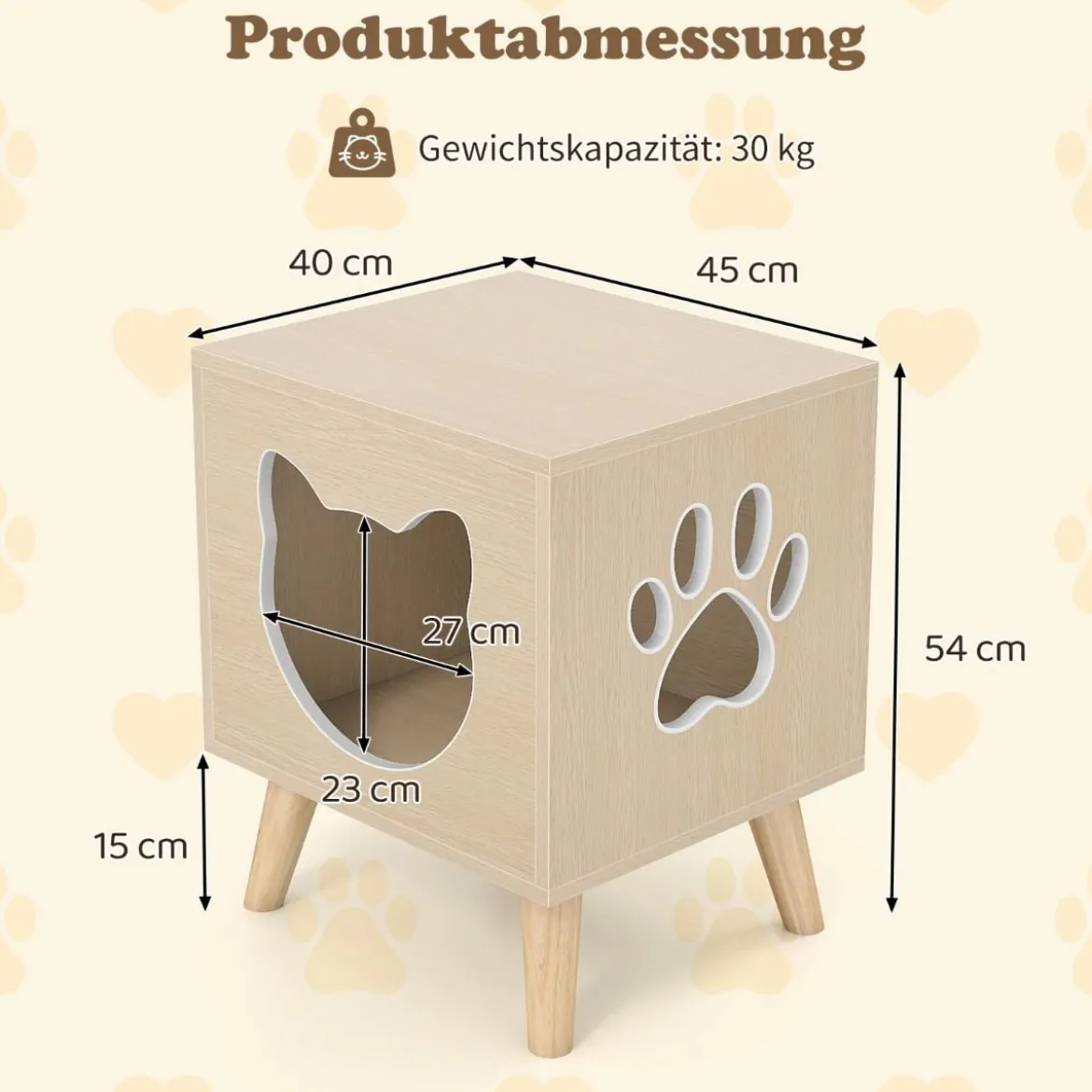 Katzenklo Schrank modernes Katzentoiletten-Möbel mit abnehmbarem Deckel Katzeneingang & Fenster Natur