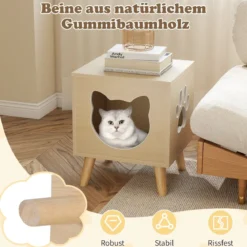 Katzenklo Schrank modernes Katzentoiletten-Möbel mit abnehmbarem Deckel Katzeneingang & Fenster Natur