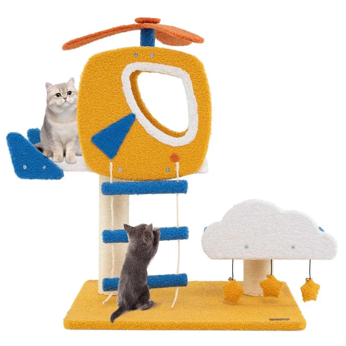 Katzenkratzbaum mit Hubschrauber Plattform & Kratzsäule & Sprungplattform Kratzbaum
