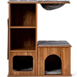 Katzenmöbel mit Höhle Matten Katzen Spielhaus Holz Katzenbaum Katzenhaus Kletterbaum 69x39x 80,5 cm