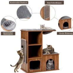 Katzenmöbel mit Höhle Matten Katzen Spielhaus Holz Katzenbaum Katzenhaus Kletterbaum 69x39x 80,5 cm