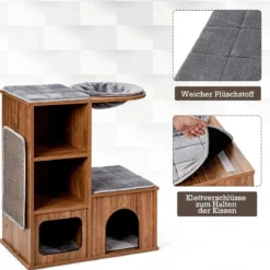 Katzenmöbel mit Höhle Matten Katzen Spielhaus Holz Katzenbaum Katzenhaus Kletterbaum 69x39x 80,5 cm