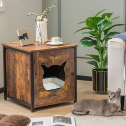 Katzenschrank aus Holz mit Tür & Eingang Katzenklo Schrank Katzentoilette 50 x 53 x 55 cm