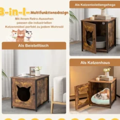 Katzenschrank aus Holz mit Tür & Eingang Katzenklo Schrank Katzentoilette 50 x 53 x 55 cm
