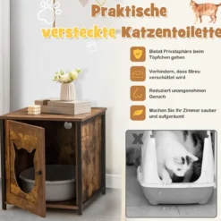 Katzenschrank aus Holz mit Tür & Eingang Katzenklo Schrank Katzentoilette 50 x 53 x 55 cm
