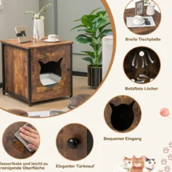 Katzenschrank aus Holz mit Tür & Eingang Katzenklo Schrank Katzentoilette 50 x 53 x 55 cm