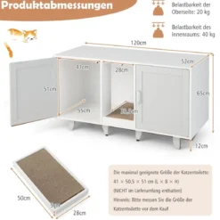 Katzenschrank für Katzentoilette mit Kratzbrett & 2 Türen & Eingang 120 x 52 x 65 cm