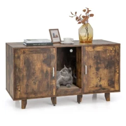 Katzenschrank für Katzentoilette mit Kratzbrett & 2 Türen & Eingang 120 x 52 x 65 cm