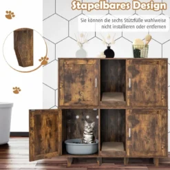 Katzenschrank für Katzentoilette mit Kratzbrett & 2 Türen & Eingang 120 x 52 x 65 cm