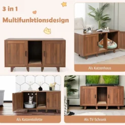 Katzenschrank für Katzentoilette mit Kratzbrett & 2 Türen & Eingang 120 x 52 x 65 cm