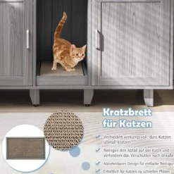 Katzenschrank für Katzentoilette mit Kratzbrett & 2 Türen & Eingang 120 x 52 x 65 cm