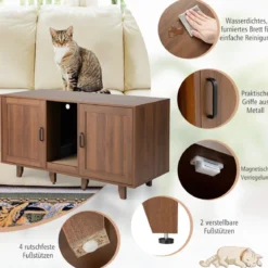 Katzenschrank für Katzentoilette mit Kratzbrett & 2 Türen & Eingang 120 x 52 x 65 cm