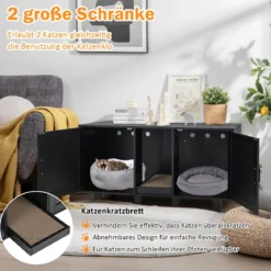 Katzenschrank für Katzentoilette mit Kratzbrett & 2 Türen & Eingang 120 x 52 x 65 cm