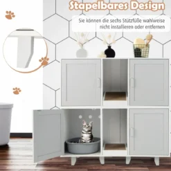 Katzenschrank für Katzentoilette mit Kratzbrett & 2 Türen & Eingang 120 x 52 x 65 cm