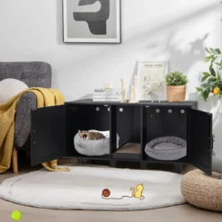Katzenschrank für Katzentoilette mit Kratzbrett & 2 Türen & Eingang 120 x 52 x 65 cm