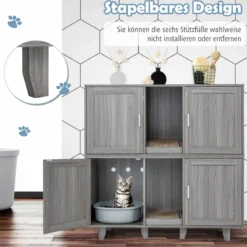 Katzenschrank für Katzentoilette mit Kratzbrett & 2 Türen & Eingang 120 x 52 x 65 cm
