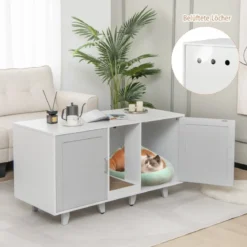 Katzenschrank für Katzentoilette mit Kratzbrett & 2 Türen & Eingang 120 x 52 x 65 cm