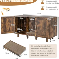 Katzenschrank für Katzentoilette mit Kratzbrett & 2 Türen & Eingang 120 x 52 x 65 cm
