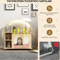 Katzenschrank für Katzentoilette mit Kratztüren aus Sisal & Katzenloch Katzenklo Schrank 82 x 48 x 52 cm