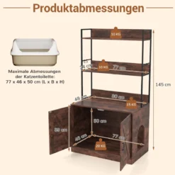 Katzenschrank für Katzentoilette mit Bücherregal Katzenklo Schrank Katzenhaus mit Eingang Braun