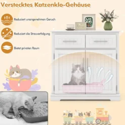 Katzenschrank für Katzentoilette mit 2 Schubladen & 2 Türen & Eingang Katzenklo Katzenhaus