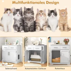 Katzenschrank für Katzentoilette mit 2 Schubladen & 2 Türen & Eingang Katzenklo Katzenhaus