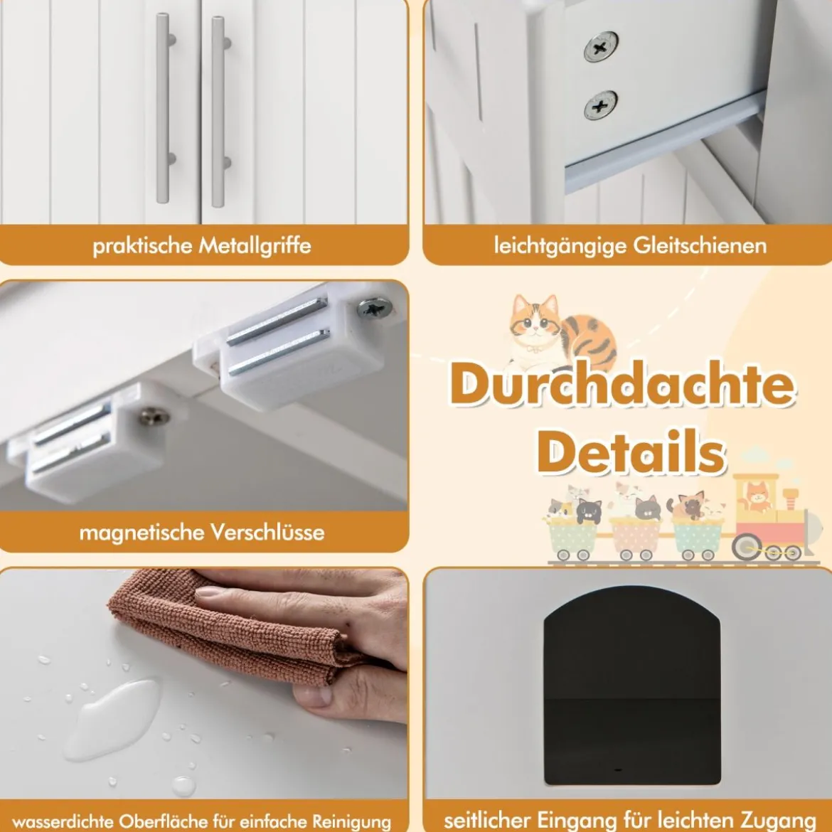 Katzenschrank für Katzentoilette mit 2 Schubladen & 2 Türen & Eingang Katzenklo Katzenhaus