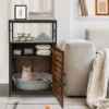 Katzenschrank Katzentoilette mit Lamellentür & Eingang Katzenhaus mit Regal & Haken Braun